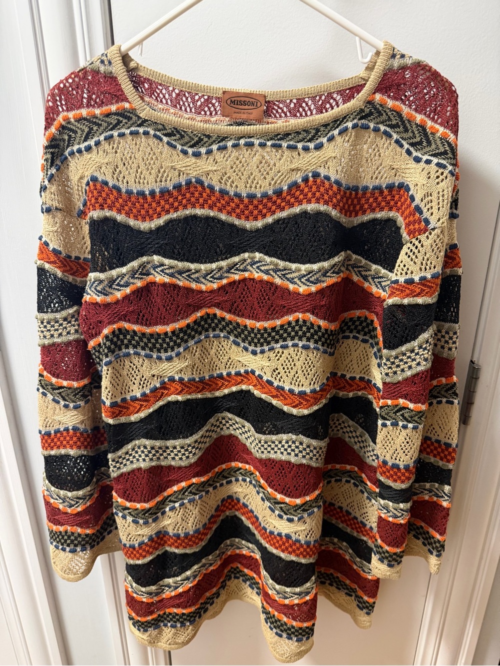 Missoni Multicolor Open-Knit Wave Stripe Sweater - Cream & Rust Vintage